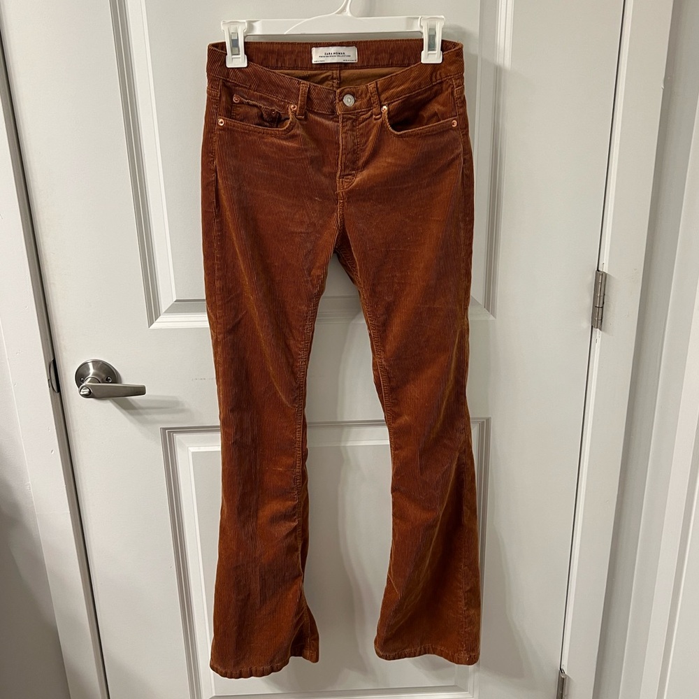 ZARA Women Premium Denim Collection Flare Corduroy Pants, size 4